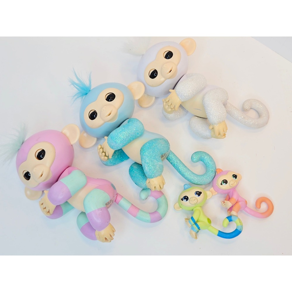 Fingerlings Baby Monkey Interactive Toy Lot 5pc Glitter Pastel Pink Blue White